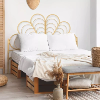 Abbildung von IDMarket Kopfteil auf Fußteil, Ivy, 160 cm, Rattan Effekt, in Blumenform