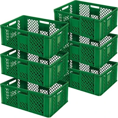 Abbildung von BRB 6x Eurobehälter durchbrochen/Stapelkorb, LxBxH 600x400x240 mm, lebensmittelecht, Industriequalität (grün)