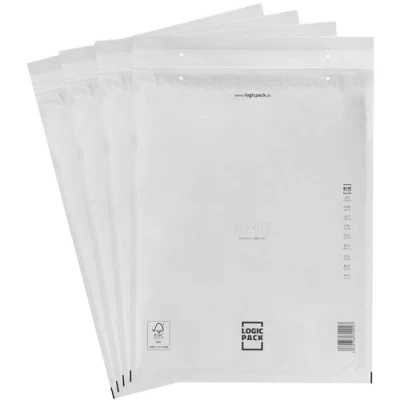 Abbildung von LOGIC PACK 50 Luftpolsterumschläge Versandtaschen Luftpolster K10 370 x 480 mm Weiß, Luftpolstertaschen Haftklebend Gepolsterte Briefumschläge Premium Umschläge Polsterumschläge geeignet für DIN A3