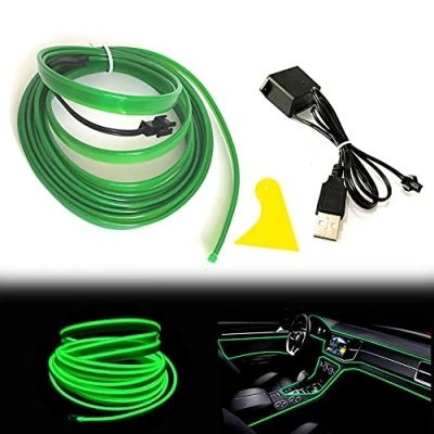 Abbildung von Balabaxer USB EL Wire Grün，3M/9FT Flexible Neonlichtröhre DC 5V Neonröhre Lichter Auto Innenverkleidung Lichtleiste für Gap Dekorative……