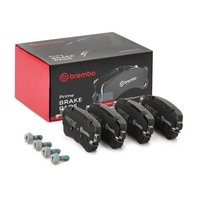 Abbildung von BREMBO P 61 133 Bremsbelagsatz exkl. Verschleißwarnkontakt mit Anti Quietsch Blech, Bremssattelschrauben ohne Zubehör
