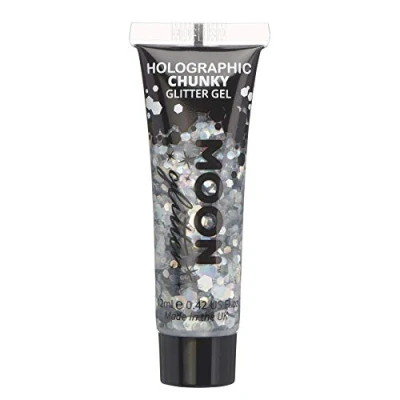 Abbildung von Holographisches Gesichts &amp; Körper Chunky Glitzer Gel von Moon Glitter 12ml Silber Gesichtsfarbe