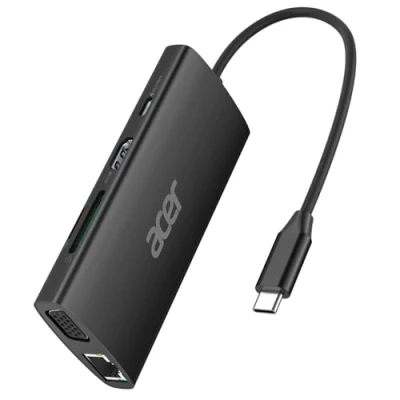 Abbildung von Acer USB C Hub mit 4K HDMI, 9 in 1 zu Ethernet Adapter, 5 Gbps A 3.1 Dockingstation, PD 100W Ladung, SD Kartenleser, VGA Splitter für MacBook, Acer, Laptops, Surface (Schwarz)
