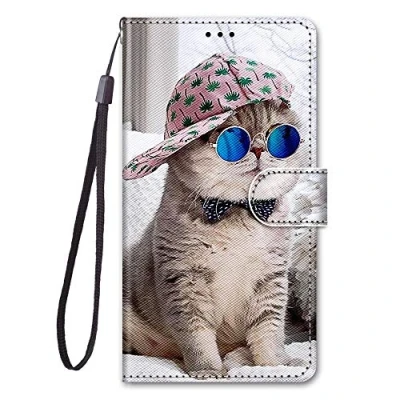 Abbildung von Nodigo für Samsung Galaxy A20e 2019 Leder Hülle Magnetisch Kickstand mit Kartenfach 360 Grad Tier Muster Motiv Lustig Design Silikon Hüllen Handyhülle Wallet Tasche Case Mädchen Damen Katze