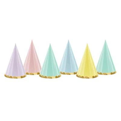 Abbildung von Partyhüte Partyhütchen Set 6 Stück Pastell mit Goldrand