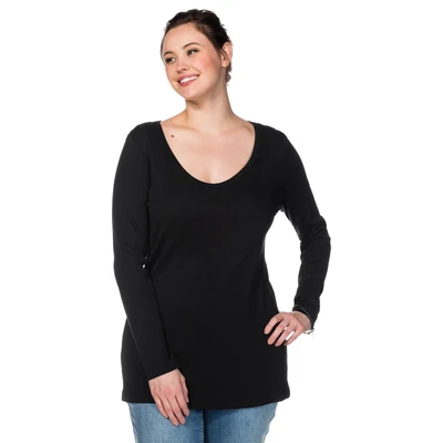 Abbildung von Sheego Langarm Langarmshirt, Damen, Größe: 40/42, Black