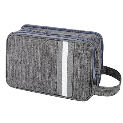 Abbildung von AiQInu Kulturtasche Damen, Reise Kulturbeutel Herren Oxford Tuch Wasserdicht Waschtasche Kosmetiktasche Reisezubehör Großer Stauraum (Grau)