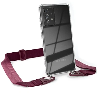 Abbildung von EAZY CASE Hülle mit Band kompatibel Samsung Galaxy A52 / A52s 5G Handyhülle Umhängeband Silikonhülle Transparent Schutzhülle Handykette zum Umhängen Handykordel Smartphone in Rot Dunkel