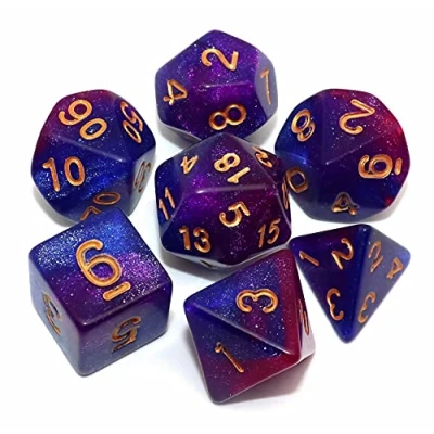 Abbildung von CREEBUY Polyhedral DND Glitzerwürfel Set für Dungeon and Dragons D&amp;D RPG Rollenspiele Blau gemischter lila Nebelwürfel