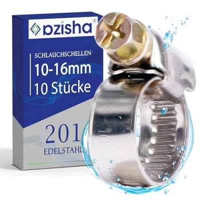Abbildung von AZISHA Schlauchschellen Set 25x mit 5x Größen aus Rostfreiem Edelstahl Schlauchschelle 9mm für Pool Waschmaschine Auto Kfz (1016mm 10 Stück)