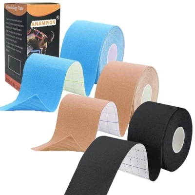 Abbildung von ANAMPION Kinesiotapes (3 Rollen,5cm*5m) Kinesiologie Tape Wasserfestes Kinesio und Sporttape für Sport Muskeln Schienbeinschienen Knöchel Knie Schulter(Schwarz+Blau+Hautfarbe)