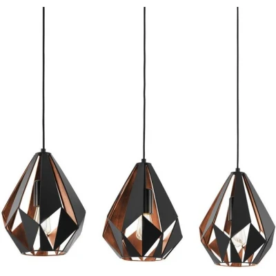 Abbildung von Eglo 49991 Hängeleuchte Vintage CARLTON 1 Stahl schwarz, kupfer E27 3X40W L:80,5cm H:110cm B:20,5cm dimmbar