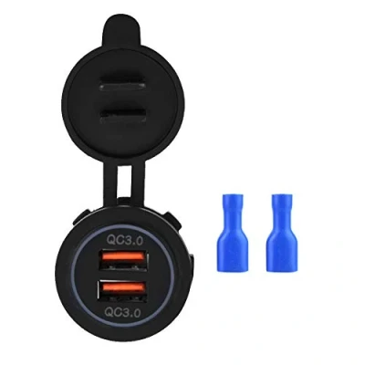 Abbildung von USB einbaubuchse 12v,ladebuchse Auto,Zigarettenanzünder Steckdose, Auto Zigarettenanzünder Steckdose Dual QC3.0 Schnellladung Ladebuchse Für 12/24V Motorradboot