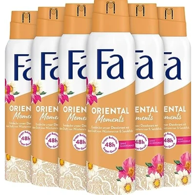 Abbildung von Fa Deospray Oriental Moments mit dem zarten Duft von Wüstenrose &amp; Sandelholz, 48h Schutz, 6x 150 ml