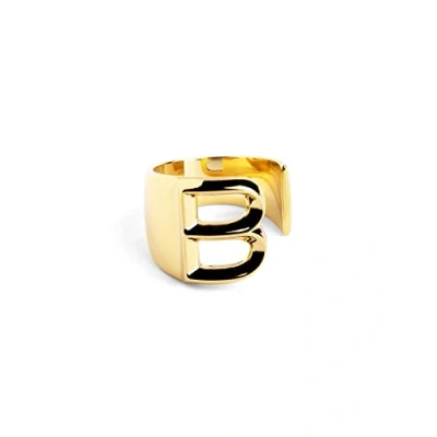 Abbildung von SINGULARU Personalisierter Ring Letter Signet Gold Verstellbarer Massiver Messing mit 18kt Vergoldung. Einheitsgröße Damenschmuck Buchstabe B
