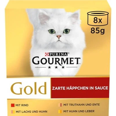 Abbildung von Gourmet Gold Zarte Häppchen in Sauce mit Rind, Truthahn &amp; Ente, Huhn Leber, Lachs
