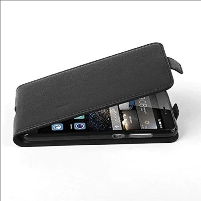 Abbildung von Cadorabo Hülle kompatibel mit Huawei P8 LITE 2017 / P9 Flip Design aus Kunst Leder Klappbare Stoßfeste Magnetische Cover für Tasche in Schwarz