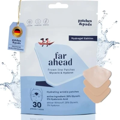 Abbildung von Patches &amp; Pads “far ahead Hydrogel Zornesfalten Pflaster I Facial zur Minderung von Stirnfalten, mit Glycerin und Hyaluron Anti Falten 30 Stk. Smooting Wrinkle Faltenpflaster