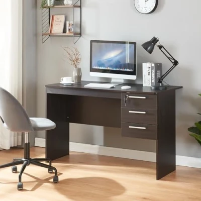 Abbildung von en.casa Schreibtisch, »Ragunda« mit 3 Schubladen 120x59x75 cm Dunkler Holzton