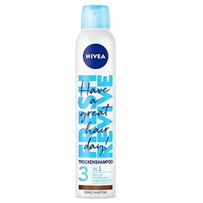 Abbildung von NIVEA Fresh Revive Trockenshampoo für dunkle Haartöne im 1er Pack (1 x 200ml), Spray mit Soforteffekt und 3 fach Wirkung: Extra Mild, ohne Rückstände, langanhaltende Frische