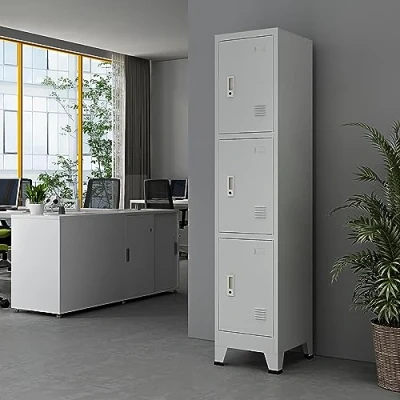 Abbildung von [en.casa] Metallschrank Joroinen mit 3 Türen abschließbarer Stahlschrank Schließfachschrank Spind Werkstatt Umkleideschrank Aufbewahrungsschrank 180 x 38 45 cm Grau