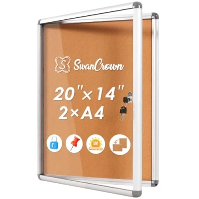 Abbildung von Swansea Schaukasten Innen 2 x A4, Korkrückwand, Abschließbar, Infokasten Korktafel mit Alu Rahmen, Wand 36 49 cm (BxH)