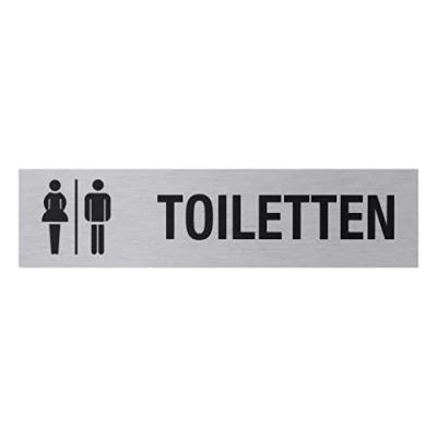Abbildung von Metafranc Klebeschild &quot;Toiletten&quot; 160 x 40 mm Aus Aluminium In moderner Edelstahl Optik Selbstklebende Rückseite / Beschilderung Infoschild Gewerbekennzeichnung 507010