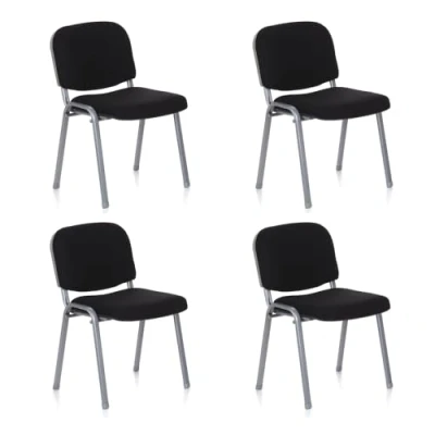 Abbildung von hjh OFFICE 4er Set Besucherstuhl stapelbar XT 600 Konferenzstuhl Stapelstuhl gepolstert, Metallgestell Silber, Stoffbezug Schwarz 704530