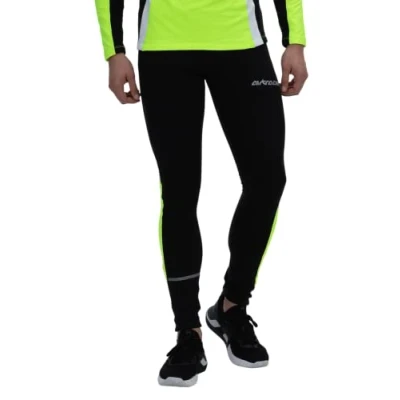 Abbildung von Airtracks Herren Thermo Funktions Laufhose Lang Winter Running Tight Warm Atmungsaktiv Reflektoren schwarz neon M