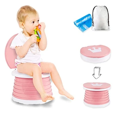 Abbildung von Toilettensitz kinder, klappbarer Toilettenstuhl für Babytraining Indoor Outdoor Travel Töpfchen mit Reisetasche (pink)