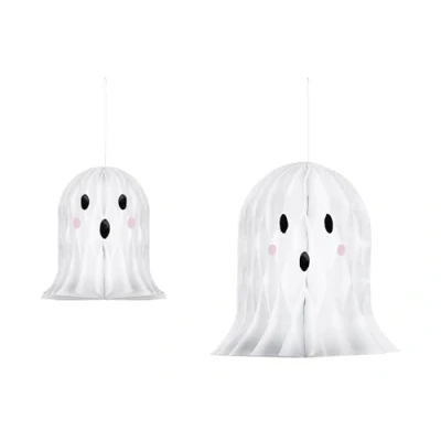 Abbildung von Wabenball Pompom Geister 20 30cm Papier 2er Set hängende Gespenster Wabenfiguren Partydeko für Halloween Gruselparty Kindergeburtstag Waben Pompons Deko zum Aufhängen Basteln Dekorieren Weiß