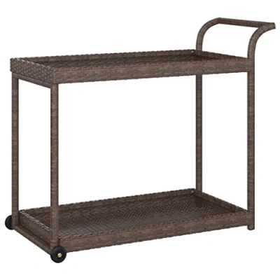 Abbildung von vidaXL Barwagen mit 4 Rollen Servierwagen Teewagen Küchenwagen Beistellwagen Arbeitswagen Gartenwagen Braun 100x45x83cm Poly Rattan