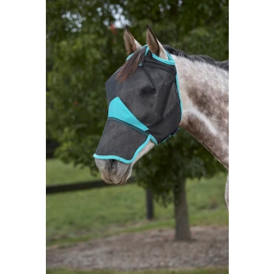 Abbildung von Weatherbeeta Fliegenmaske Comfitec Deluxe Fine Mesh mit Nase Schwarz/Türkis Small Pony