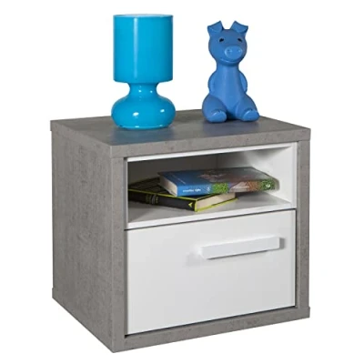 Abbildung von Composad CT2650K60105 Nachttisch eine Schublade Und Fach, Metall Holzwerkstoff, Grau Zement Effekt Weiß, (LxAxP) 45.00x42.30x40.00 cm