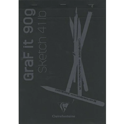 Abbildung von Clairefontaine 96841C Skizzenblock Graf it, DIN A4, 21x29,7 cm, 80 Blatt, 90g, blanko, geheftet, ideal für Trockentechiken, 1 Stück, Schwarz