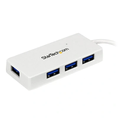 Abbildung von StarTech.com 4 Port USB 3.0 SuperSpeed Hub Weiß Portabler externer Mini mit eingebautem Kabel
