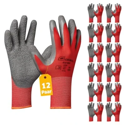 Abbildung von Gebol Eco Grip Arbeitshandschuhe für einen sicheren Griff Latexhandschuhe Herren Größe L (Gr 9) Rot Multipack 12 Paar