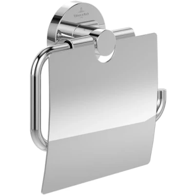 Abbildung von Villeroy &amp; Boch Elements Tender Toilettenpapierhalter mit Deckel, Klopapierhalter für Wandmontage, Klorollenhalter aus Zink, WC Papierhalter rund, Chrom