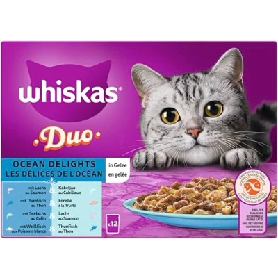 Abbildung von WHISKAS Duo Nassfutter Portionsbeutel Multipack, Ocean Delights in Gelee, 12 x 85g