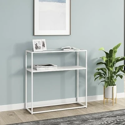 Abbildung von en.casa Konsolentisch, »Kuhmo« Flurtisch aus Glas 80x80x30 cm Weiß