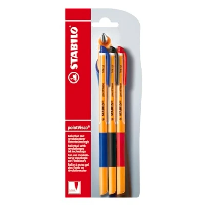 Abbildung von Tintenroller STABILO pointVisco 3er Pack blau, schwarz, rot