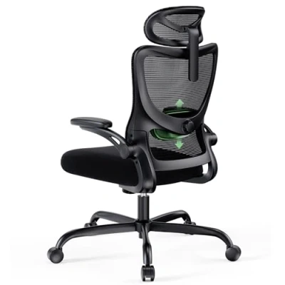 Abbildung von Marsail Ergonomischer Bürostuhl mit Kopfstütze, Netzstoff, Büro Computer Schreibtischstuhl verstellbarer Lendenwirbelstütze, Rollstuhl, Drehstuhl Rollen, 3D Armlehnen