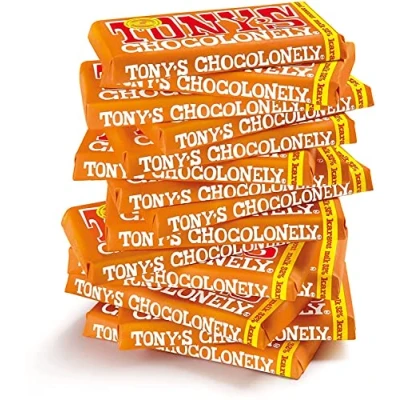 Abbildung von Tony&#039;s Chocolonely Vollmilchschokolade mit Karamell und Meersalz Tafel Schokolade Karamellstückchen 32% Kakao 15 x 180 Gramm Belgium Fairtrade Chocolate
