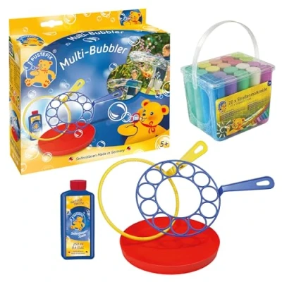 Abbildung von MALEFIX Straßenkreide 20er Packung + PUSTEFIX Multi Bubbler Seifenblasen Ringe I Spielspaß für Kinder Outdoor Spielzeug Set