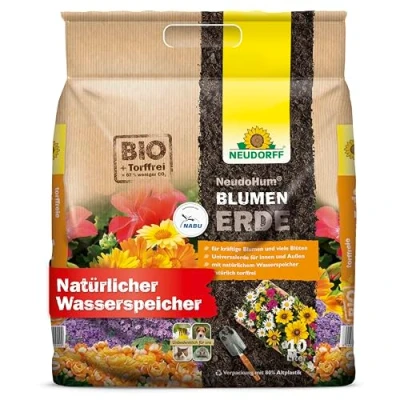 Abbildung von Neudorff Blumenerde NeudoHum Bio 10 Liter, (Torffreie Erde, für Innen und Außen, Zimmerpflanzen 4 Wochen vorgedüngt), fördert kräftige Blumen viele Blüten