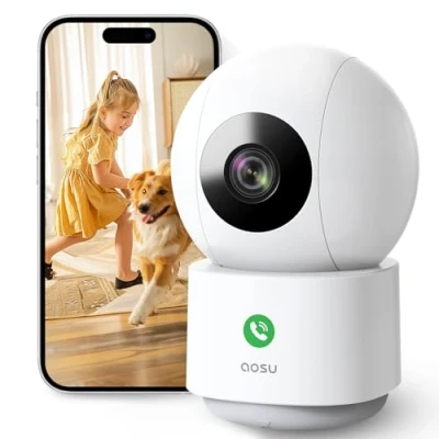Abbildung von AOSU 2K Überwachungskamera Innen, 5G/2.4GHz WLAN Kamera Indoor mit Nachtsicht, 360 Heimüberwachungskamera für Ältere Kids Mensch/Haustiererkennung, 2 Wege Audio, kompatibel Alexa