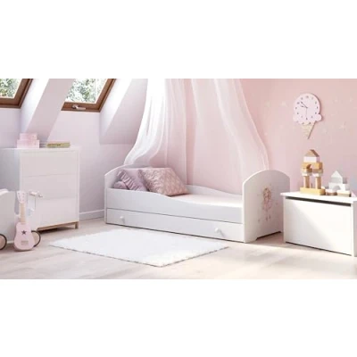 Abbildung von KOBI LUK Kinderbett mit Schublade, weiß für Kinderzimmer einen Jungen und EIN Mädchen Matratze, Rahmen inklusive (EIN Flügeln, 140x70)
