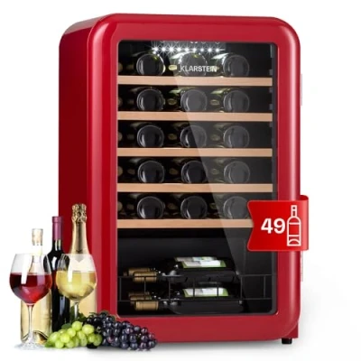 Abbildung von Klarstein Weinkühlschrank 1 Zone, 115L Einbau Getränkekühlschrank Klein mit Touch Panel, Kleiner Weinschrank, Wein Kühlschrank Glastür &amp; LED, Flaschenkühlschrank 4 22C, 49 Flaschen