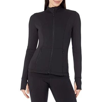 Abbildung von Amazon Essentials Damen Active Sweat Jacke mit durchgehendem Reißverschluss, Schwarz, XL