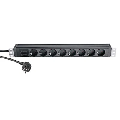Abbildung von 28673 19&quot; Power Box Schwarz 8 fach Steckdosenleiste 1 HE für Rack und 19 Zoll Equipment max. 3500 W